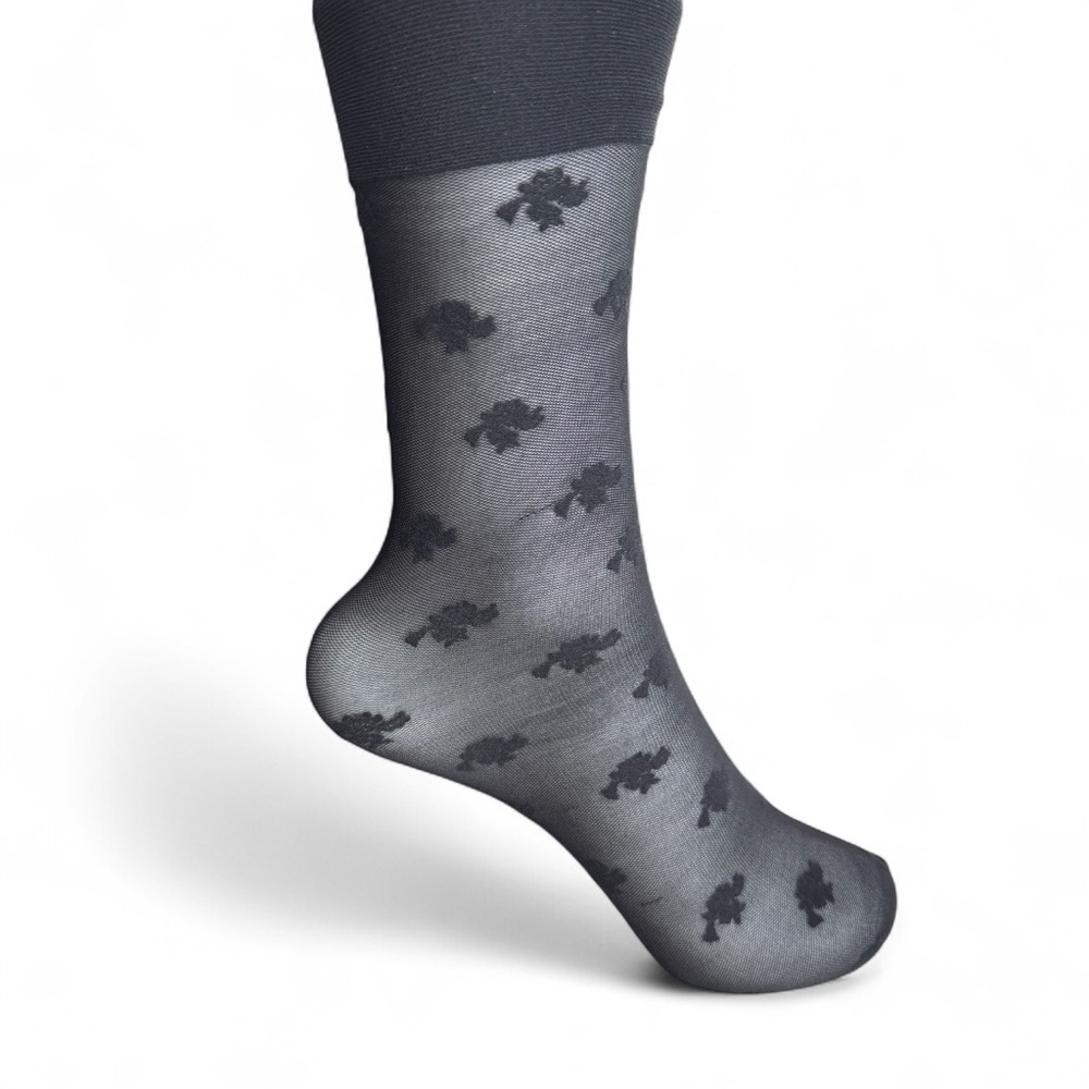 HUE Womens Knee High Socks Black Sheer Whimsy Floral One Size Fits Most